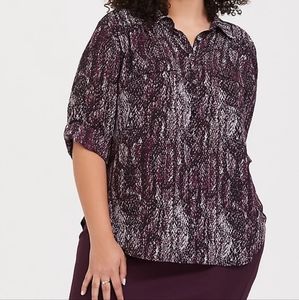 Torrid purple snakeskin print shirt with button sleeves